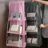 Sacos de armazenamento Bolsa dobrável de 8 bolsos para pendurar 3 camadas Bolsa de prateleira dobrável Bolsa de mão organizador de porta Diversos bolso Cabide Armário