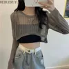 WERUERUYU Magliette estive donna Super Short Sexy manica lunga See Through Top Solido stile coreano Abbigliamento 210722