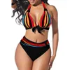 S-5XL Plus Size Neon Bikini Bikini Swim Push Up Donna High Halter Halter Swimwear Costumi da bagno retrò Bowknot Costume da bagno