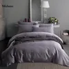 Bedding Sets 100%Long-staple Cotton Solid Color Satin-like Fabric Duvet Bed Set Sheet Cover KingQueen Linen Pillowcase