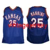 Danny Manning # 25 Kansas Jayhawks KU College Maglia da basket retrò da uomo Cucita personalizzata Qualsiasi numero Nome maglie