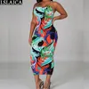 Painted Print Dress Sexy & Club Skinny Mid-Calf Fashion Sale Woman Backless Sleeveless Hem Split Maxi 210515