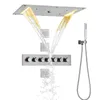 Geborsten nikkel douchekranen ingesteld 70x38 cm LED thermostatische badkamer multi -functie regenval verborgen douchesysteem met handheld