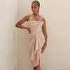 Zomer vrouwen mode roze strapless jurk sexy mouwloze gedrapeerde club beroemdheid runway feestjurken vestidos 210423