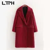 Streetwear Long Woolen Coat Vintage Loose Casual Sleeve Chic Outerwear Thick Warm Elegant Jackets Winter 210427