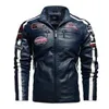 Motorcycle Jacket For Men In Autumn/Winter Fashion Casual Leather Embroidered Winter Velvet Pu Jacke 211101