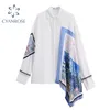 Kadınlar Vintage Desen Baskılı Rahat Smock Bluz Sonbahar Tasarımcısı Kore Moda Zarif Gevşek Kollu Kadın Bluz Gömlek 210417