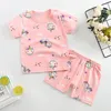 Clothing Sets Kids Baby Short Sleeve Cotton Pajamas Suit For Girls Boys Cartoon Animal Sleepwear Set Cute Clothes BlueClothing