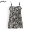 Summer Vintage Femmes Sexy Sans Manches Moulante Mini Mode Lady Night Out Party Animal Print SlingDress Robe 210514