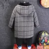 Young Boys Long Parkas Wool Hooded Coats Winter Kid's Plaid Clothes Children Jacket Outfits Outwear for 6 8 9 10 Years 211011