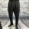 Japanese simple loose feet big crotch pants autumn and winter trendy men's dark stretch thin harem pure black casual 210715