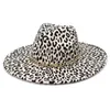 panamas chapeaux léopard western cowboy jazz caps chaîne fedora chapeaux luxe à la mode kaki chameau blanc feutré grand bord 9.5cm chapeaux