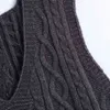 Mulheres outono vintage coletes de malha camisola sem mangas v-pescoço feminino feminino fêmea feminino colete sólido com nervuras camisolas roupas 210513
