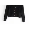 Woman Cardigan Sweater Black Faux Fur Tops Winter Button Jacket Coat Fashion V-Neck Short Cardigans 210421