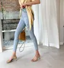 Женские брюки Джинсы Сексуальная стройная высокая талия разорвал корейский стиль твердого цвета отверстие синий джинсовой джинсовой джинсовой карандашей 756E 210420