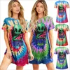 Vintage Casual Streetwear Tie Dye Pull T-Shirt Top Arrivée À Manches Courtes Boho Lâche Surdimensionné Tee Style Coréen Tunique 210525