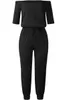 Dames Jumpsuits Rompertjes Zomer Stijl Casual Broek Off-Shoulder Halve Mouw Shirt Trekkoord Kant Onesie Zwart Jumpsuit Solid Sexy