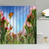 Shower Curtains Romantic Butterfly White Rose Flower Curtain Spring Floral Scenery Girl Gift Bathroom Decor Waterproof Fabric