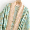 Sprzedawanie vintage Boho Floral Print Long Kimono Cardigan Summer Tops Belted Beachwear Vestido Blusas Mujer 220122
