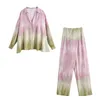 Women Two Piece Set Multiway Tie dye Shirt & Wrap Trousers Chic Lady Fashion Casual Cozy Woman Outfits Pants Sets 210930