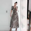 BOHO Tarzı Vinage Baskı Düz ​​Wrap Elbise Kadın Bandaj Dantelli Draped Elbiseler Moda Rahat Bölünmüş Uzun Vestidos 210603