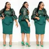 Afrikansk mode kvinna flare ärm topp + halv kropp klänning röd grön svart tvådelad kostym ol kontorspersonal casual klänningar