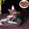 50Pcs Incense Cones + Backflow Burner Incensory Buddha Statue Ceramic Aroma Smoke Censer Zen Room Joss Holder