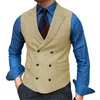 Men's Vests Mens Waistcoat Lapel Neck Wool Brown Retro Casual Formal Pocket Business Slim Fit Vest Groomman For Wedding Working Guin22