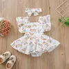 البيع بالتجزئة الطفلة الطفولة قوس قزح المطبوعة رومبير مع Bow Thedband 2pcs مجموعة Kids Lotus Leaf Sleeve Onepiece Onesies Jumpsuit chi8962510