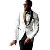 Custom Made GroomsMen White Bruidegom Tuxedos Sjaal Patroon Revers Mannen Pakken Bruiloft Pak Man Blazer (Jacket + Pants + Bowtie)