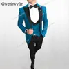 Gwenhwyfar 2018 Hommes Double Boutonnage Gilet Costumes Paon Bleu Mariage Marié Smoking Pour Hommes Costumes De Bal Meilleur Homme Porter Blazer 3 Pièce X0909