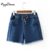 Denim Shorts Flower Embroidered Jeans Women Loose Casual Boho Blue For Feminine Lady Floral Elastic Waist Plus Size Women's