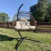 US Stock Swing Egg Krzesło Stojak Kryty Outdoor Wiklinowy Rattan Patio Koszyk Wiszący Krzesło z poduszką wspornika typu C i poduszkę A33
