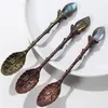 Cuillère à café à long manche Cuillère à dessert au miel Cuillères à crème glacée Labradorite Feuille d'arbre Scoop Fournitures de fête Accessoires de cuisine BH5976 WLY