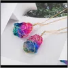 Colliers pendentifs bijoux livraison directe 2021 mode arc-en-ciel pendentif coloré pierre naturelle alliage femmes collier K0Kp6