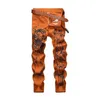 Pantalon élastique pour hommes, mode décontractée, peinture à l'encre chinoise, imprimé tigre, coupe cintrée, pantalon en Denim extensible