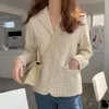 Höst Vinter Casual Dubbelbröst Tweed Blazer Coats Oversize Korean Ol Office Wear Suits Coat Chic Kvinna Ull Outwear 210514