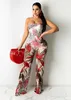 Women Strapless Troprical Tropics Printed Wide Leg Jumpsuits 210702