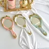 Creative Wooden Vintage Hand Mirror Household Sundries Makeup Vanity Mirrors Oval Hands Hold Cosmetic Mirrorss with Handle for Gifts ZYY1075