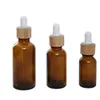 Glass Dropper Bottle 15ml 30ml 50ml with Bamboo Cap 1oz Wooden Clear Amber White Essential Oil Bottles