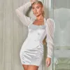 Summer Donne Fashion Bianco Moda a manicotto a maniche lunghe Club Mini Dress Sexy Lace Celebrity Seusty Punteway Party Dresses 210423