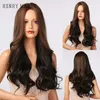 Synthetic Wigs HENRY MARGU Long Wavy Brown Highlight Blonde Natuarl Hairs For Women Cosplay Party Daily Heat Resistant Hair