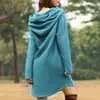 Women Loose Long Hoodie Solid Red Sweatshirt Hoodies Fashion Casual Autumn Pocket Drawstring Sleeve Dress Female 211220