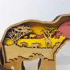 Ma Son Africa Elephant Craft 3D Laser Cut Wood Home Decor Geschenk Art Crafts Set Forest Animal Dierde Decoratie Elepants beelden ornamenten Room Decoreren