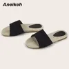 Mode flock kvinnor skor sommar platt med grundläggande peep toe tofflor grunt kort casual utanför svart storlek 35-41 210507