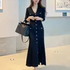 High Quality Christmas Korean Sweater Dress Women Bodycon Mermaid Autumn Buttons Knitted Long Robe Vestidos 210514