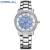 Crrju女性のドレス腕スチールクォーツ腕時計ダイヤモンドシルバーブルーウォッチ女性腕時計レリーゴーノメニーノ210517