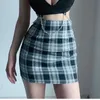 Summer Fashion Womens Casual Plaid Dritto Sexy Mini Cotton Girl Femminile Gonna nera Vita alta Slim E234 210603