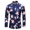 秋の長袖の花のシャツの男性の男性のボタンダウンソーシャルハワイアン花のシャツビジネスシャツプラスサイズ6xl 7xl 210528