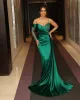 202 Verde Vestidos de Noite Spaghetti Straps Lantejoulas Frisado Sereia Mangas Compridas Cristais Até O Chão Cetim Custom Made Side Slit Prom Party Ball Gown 401 401